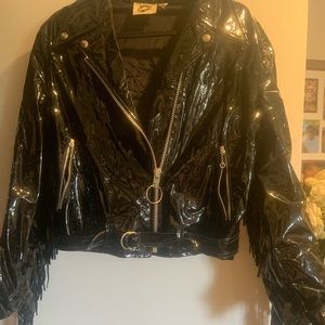 Black patent leather like/vinyl rock n’ roll short jacket